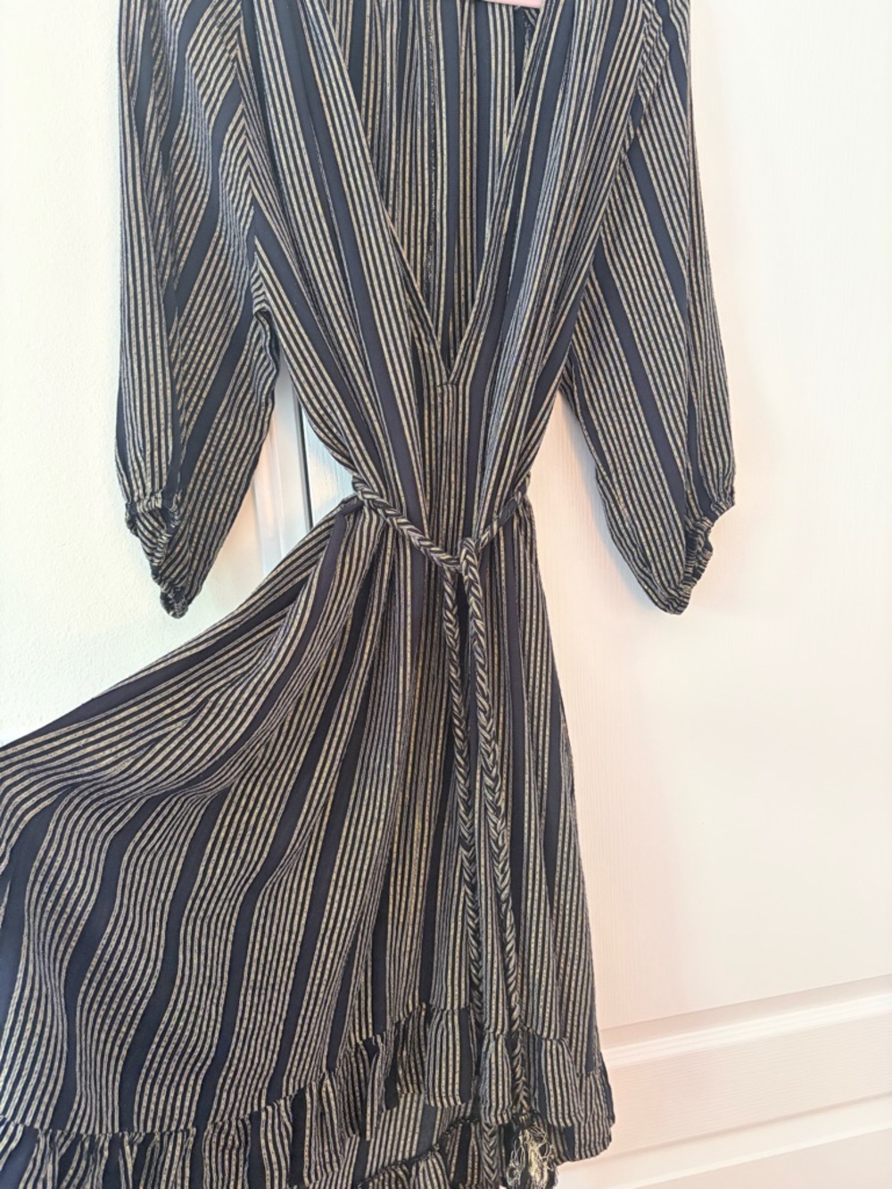 Apiece Apart Striped V-Neck Tie-Waist Women’s Dress in Black/ Elegant Dress